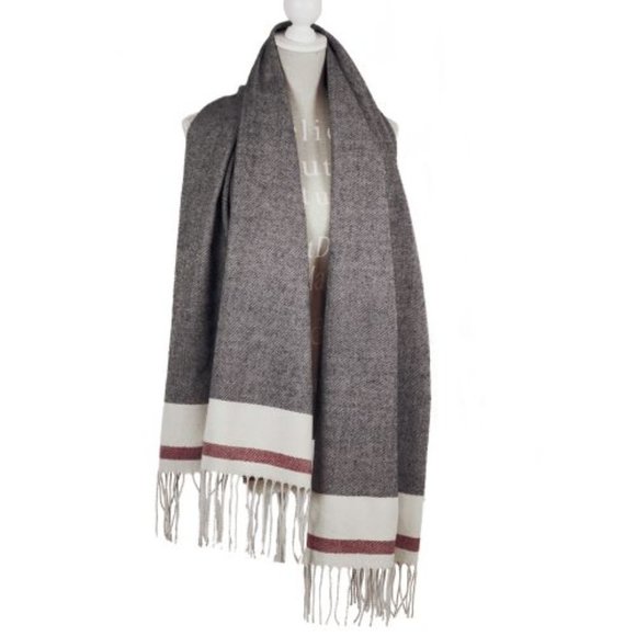 OVERSIZED MIX GREY SCARF WITH TASSELS - Picture 2 of 3